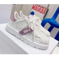 Best Price Dior DIOR-ID Sneakers in White and Metallic Pink Calfskin 121533