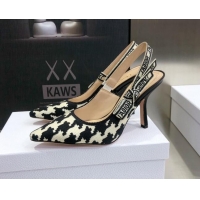 Low Cost Dior J'Adior Slingback Pumps 9.5cm in Cotton Embroidery with Micro Houndstooth 121540 Black/White