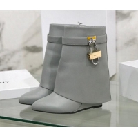 Grade Quality Givenchy Shark Lock Ankle Boots in Leather 1230051 Grey