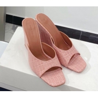 Low Cost Amina Muaddi Stone Embossed Leather Wedge Sandals 9.5cm 121310 Light Pink