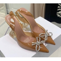 Good Looking Amina Muaddi TPU Slingback Pumps with Crystal Bow 9.5cm 122019 Light Brown