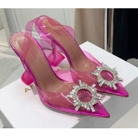 Unique Style Amina Muaddi TPU Slingback Pumps with Crystal Circle 9.5cm 122028 Pink