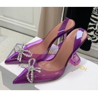 Good Quality Amina Muaddi TPU Slingback Pumps with Crystal 9.5cm 122029 Purple