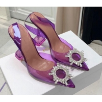 Best Quality Amina Muaddi TPU Slingback Pumps with Crystal Circle 9.5cm 122031 Purple