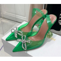 Best Price Amina Muaddi TPU Slingback Pumps with Crystal Bow 9.5cm 122032 Green