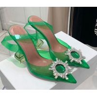 New Style Amina Muaddi TPU Slingback Pumps with Crystal Circle 9.5cm 122034 Green