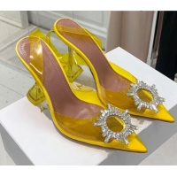 Good Taste Amina Muaddi TPU Slingback Pumps with Crystal Circle 9.5cm 122037 Yellow