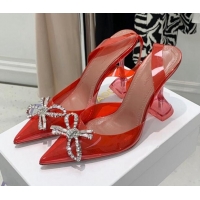 Perfect Amina Muaddi TPU Slingback Pumps with Crystal Bow 9.5cm 122038 Red