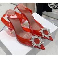 Best Design Amina Muaddi TPU Slingback Pumps with Crystal Circle 9.5cm 122040 Red