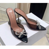 Good Quality Amina Muaddi TPU Pointed Slide Sandals with Crystal Bow 9.5cm 122051 Black