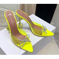 Affordable Price Amina Muaddi TPU Pointed Slide Sandals with Crystal Bow 9.5cm 122051 Yellow