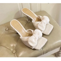 Good Looking Bottega Veneta Towel Bow High Heel Slide Sandals 10cm 011308 White