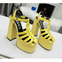 Best Luxury Versace Calfskin La Medusa Platform Sandals 15.5cm 011329 Yellow