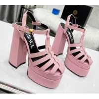 Good Quality Versace Calfskin La Medusa Platform Sandals 15.5cm 011329 Light Pink