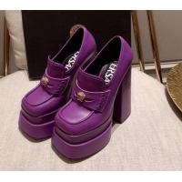 Super Quality Versace Intrico High Heel Platform Loafers Pumps 15.5cm 011342 Purple