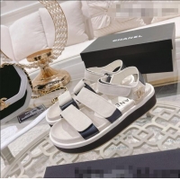 Top Quality Chanel Suede Strap Flat Sandals C1420 White 2022