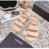 Top Quality Chanel Suede Strap Flat Sandals C1420 Apricot 2022