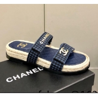 New Style Chanel Houndstooth Slide Sandals C21424 Navy Blue 2022