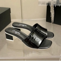 Low Cost Chanel Patent Calfskin Slide Sandals 4.5cm G38689 Black 2022