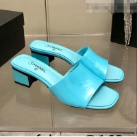 Buy Discount Chanel Patent Calfskin Slide Sandals 4.5cm G38689 Blue 2022