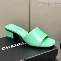 Inexpensive Chanel Patent Calfskin Slide Sandals 4.5cm G38689 Green 2022