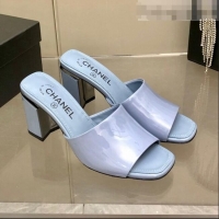 Promotional Chanel Patent Calfskin Slide Sandals 8.5cm G38688 Light Purple 2022