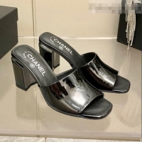 ​Discount Chanel Patent Calfskin Slide Sandals 8.5cm G38688 Black 2022