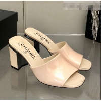 Top Quality Chanel Patent Calfskin Slide Sandals 8.5cm G38688 Beige 2022