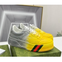 Purchase Gucci Chunky B GG Embossed Leather Sneaker 021601 Yellow/Grey