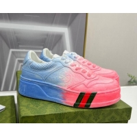 Best Grade Gucci Chunky B GG Embossed Leather Sneaker 021601 Blue/Pink