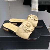 ​Top Quality Chanel Quilted Lambskin Slide Sandals 2.5cm with Bloom Charm C21509 Beige 2022