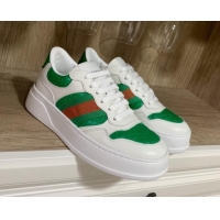 Luxury Gucci Snakeskin Embossed Leather Sneaker with Web 021604 Green