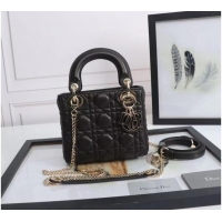 Famous Brand MINI LADY DIOR BAG Lambskin M0566OE black&gold