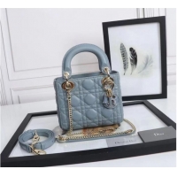 Top Grade MINI LADY DIOR BAG Lambskin M0566OE light blue