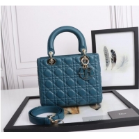 Luxurious MEDIUM LADY DIOR BAG Cannage Lambskin M0565E blue