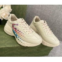 Low Price Gucci Rhyton Sneakers with Star Rianbow Ivory White  021914