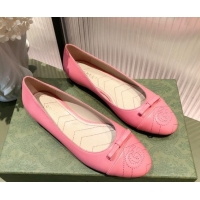 Super Quality Gucci Leather Bow Ballet Flat Pink 021920