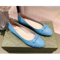 Top Quality Gucci Leather Bow Ballet Flat 021920 Blue