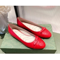 Good Product Gucci Leather Bow Ballet Flat 021920 Red