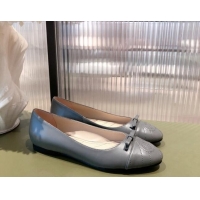 New Style Gucci Leather Bow Ballet Flat 021920 Gray