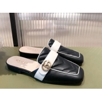 Top Quality Gucci Leather Slippers/Mules 021930 Black