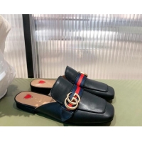 Best Quality Gucci Leather Slippers/Mules Black 021933