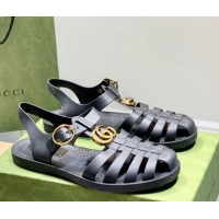 Luxury Classic Gucci Men's Strap Flat Sandals Black 021935