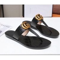 Super Quality Gucci GG Leather Thong Sandal with Double G Black 022145