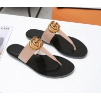 Good Product Gucci GG Leather Thong Sandal with Double G 022147 Nude