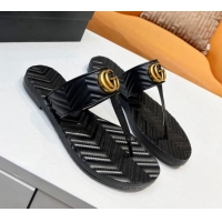 Most Popular Gucci Chevron Leather Thong Sandal with Double G 022151 Black