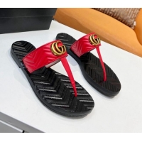 Best Price Gucci Chevron Leather Thong Sandal with Double G 022154 Red