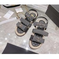 ​High Quality Chanel Houndstooth Strap Flat Sandals C2142 Black 2022