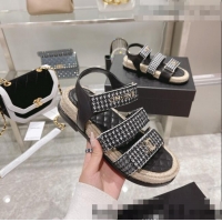 ​High Quality Chanel Houndstooth Strap Flat Sandals C2142 Black 2022