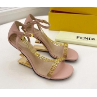 Good Product Fendi First F Calfskin Heel 8.5cm Sandals with Logo Chain Pink 021596